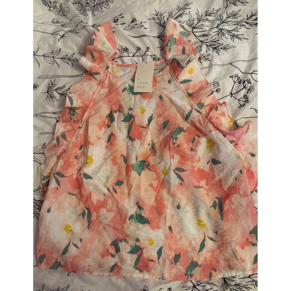 NEW A New Day Short Flutter Sleeve Floral Print Blouse, Size Small